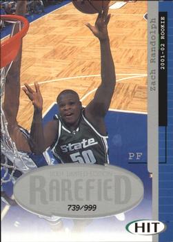 2001 SAGE HIT - Rarefied Silver #R22 Zach Randolph Front