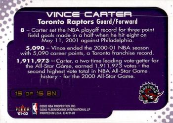 2001-02 E-X - Behind the Numbers #15 BN Vince Carter Back