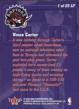 2001-02 Fleer Exclusive - Letter Perfect #1 LP Vince Carter Back