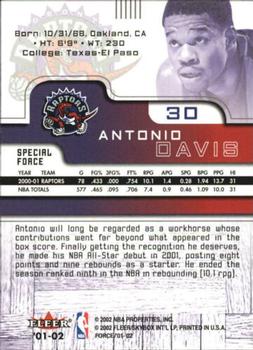 2001-02 Fleer Force - Special Force #30 Antonio Davis Back