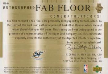 2001-02 Upper Deck Honor Roll - Fab Floor Autographs #MJ-A Michael Jordan Back