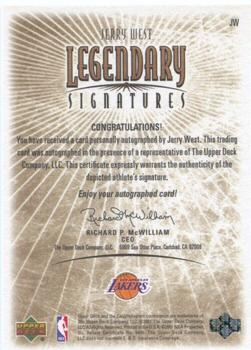 2000-01 Upper Deck Legends - Legendary Signatures #JW Jerry West Back