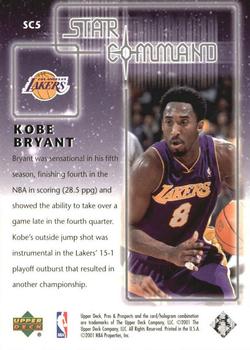 2001-02 Upper Deck Pros & Prospects - Star Command #SC5 Kobe Bryant Back