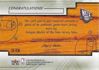 2002-03 Flair - Court Kings Game Used #CK-KM Kenyon Martin Back