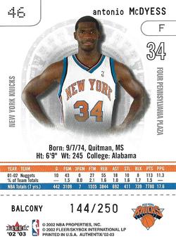 2002-03 Fleer Authentix - Balcony #46 Antonio McDyess Back