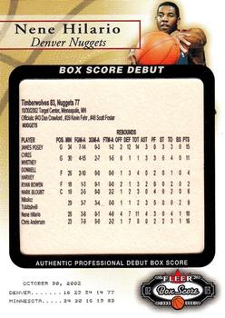 2002-03 Fleer Box Score - Box Score Debuts #14 BSD Nene Hilario Front