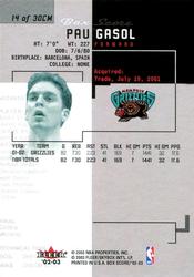 2002-03 Fleer Box Score - Classic Miniatures #14CM Pau Gasol Back