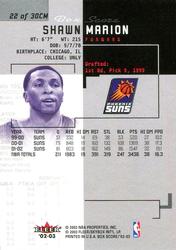 2002-03 Fleer Box Score - Classic Miniatures #22CM Shawn Marion Back