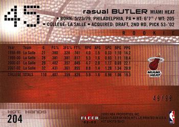 2002-03 Fleer Hot Shots - Hot Hands #204 Rasual Butler Back
