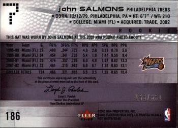 2002-03 Fleer Hot Shots - Rookie Hats Off #186 John Salmons Back