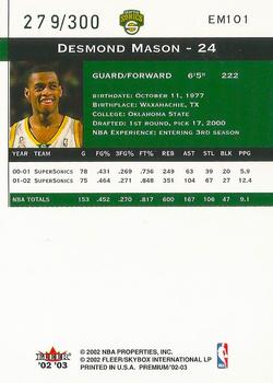 2002-03 Fleer Premium - Emerald #EM101 Desmond Mason Back