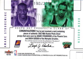 2002-03 Hoops Hot Prospects - Class Of Jerseys #NNO Amare Stoudemire / Drew Gooden Back