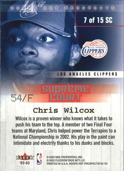 2002-03 Hoops Hot Prospects - Supreme Court #7 SC Chris Wilcox Back