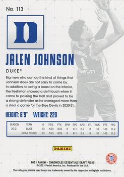 2021 Panini Chronicles Draft Picks #113 Jalen Johnson Back