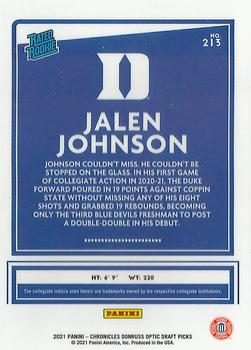 2021 Panini Chronicles Draft Picks #213 Jalen Johnson Back