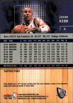 2002-03 Hoops Stars - Superstars Game-Used #NNO Jason Kidd Back