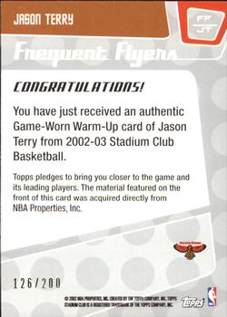 2002-03 Stadium Club - Frequent Flyers Relics #FF-JT Jason Terry Back