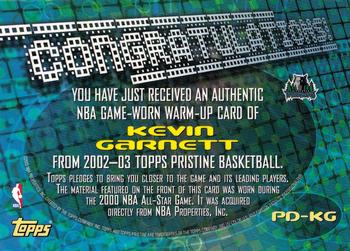 2002-03 Topps Pristine - Popular Demand #PD-KG Kevin Garnett Back