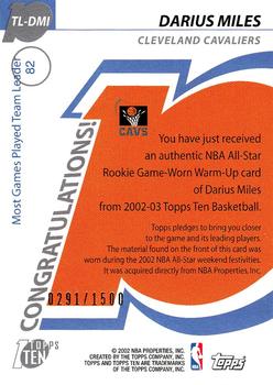 2002-03 Topps Ten - Team Leader Relics #TL-DMI Darius Miles Back