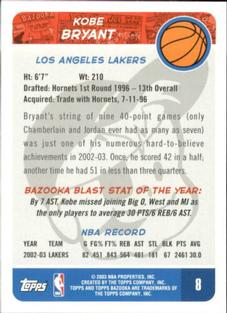 2003-04 Bazooka - Mini #8 Kobe Bryant Back