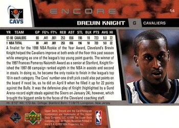 1998-99 Upper Deck Encore #14 Brevin Knight Back