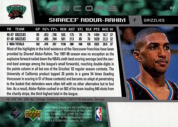 1998-99 Upper Deck Encore #87 Shareef Abdur-Rahim Back