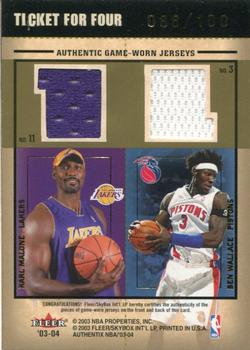 2003-04 Fleer Authentix - Ticket for Four #NNO Jermaine O'Neal / Tayshaun Prince / Karl Malone / Ben Wallace Back