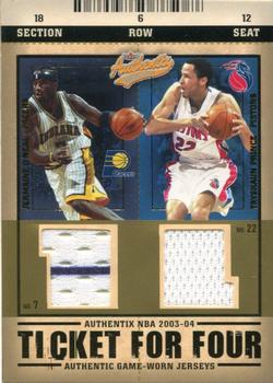 2003-04 Fleer Authentix - Ticket for Four #NNO Jermaine O'Neal / Tayshaun Prince / Karl Malone / Ben Wallace Front
