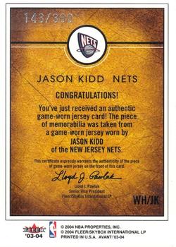 2003-04 Fleer Avant - Work of Heart Jerseys #WH/JK Jason Kidd Back