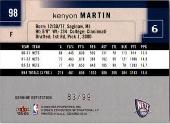 2003-04 Fleer Genuine Insider - Genuine Reflection #98 Kenyon Martin Back