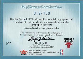 2003-04 SkyBox Autographics - Jerseygraphics #J-SP Scottie Pippen Back