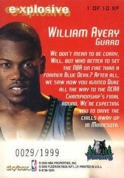 1999-00 E-X - E-Xplosive #1XP William Avery Back