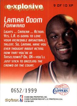 1999-00 E-X - E-Xplosive #9XP Lamar Odom Back