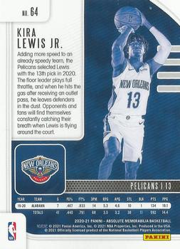 2020-21 Panini Absolute Memorabilia - Retail #64 Kira Lewis Jr. Back