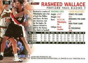 1999-00 Fleer Tradition #175 Rasheed Wallace Back