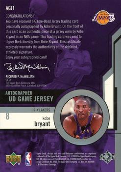 2003-04 Upper Deck - UD Game Jerseys Autographed #AGJ1 Kobe Bryant Back