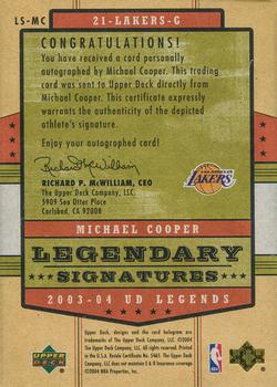 2003-04 Upper Deck Legends - Legendary Signatures #LS-MC Michael Cooper Back