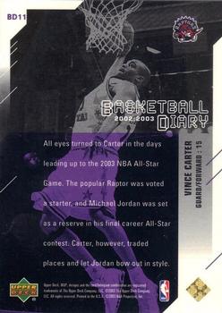 2003-04 Upper Deck MVP - Basketball Diary #BD11 Vince Carter Back