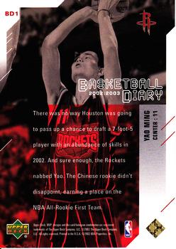2003-04 Upper Deck MVP - Basketball Diary #BD1 Yao Ming Back