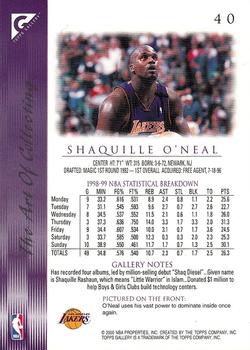 1999-00 Topps Gallery #40 Shaquille O'Neal Back