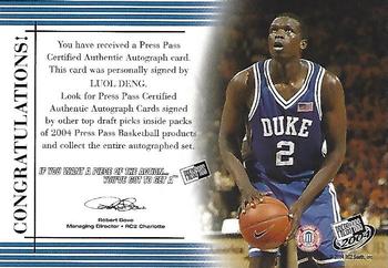 2004 Press Pass - Autographs Blue #9 Luol Deng Back