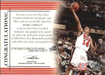 2004 Press Pass - Autographs Blue #11 Andre Emmett Back