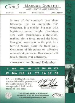 2004 SAGE HIT - Autographs #A20 Marcus Douthit Back