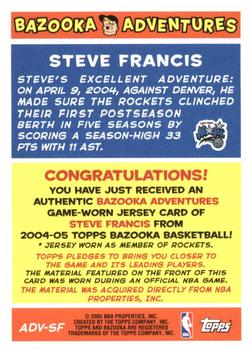 2004-05 Bazooka - Adventures #ADV-SF Steve Francis Back