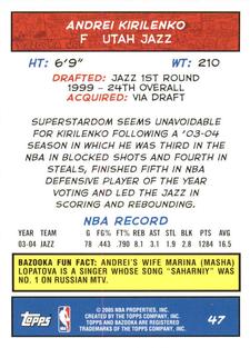 2004-05 Bazooka - Mini #47 Andrei Kirilenko Back