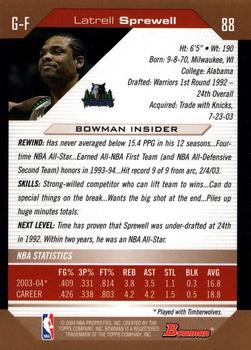 2004-05 Bowman - Gold #88 Latrell Sprewell Back
