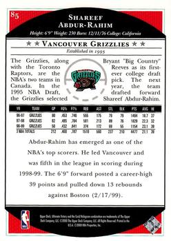 1999-00 Upper Deck Ultimate Victory #85 Shareef Abdur-Rahim Back