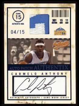 2004-05 Fleer Authentix - Autographs Patches (15) #AJA-CA Carmelo Anthony Front