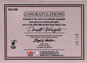 2004-05 Fleer Throwbacks - Hardwood Classics Jerseys Autographs 1 #HCA-DW Dorell Wright Back