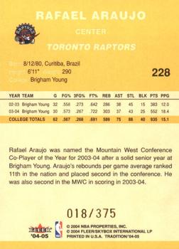 2004-05 Fleer Tradition - Draft Day Rookies #228 Rafael Araujo Back